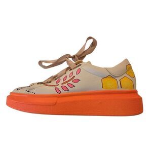 Girotti Womens Handpainted Italian Lace Up Athletic Sneaker Shoes White Size 38